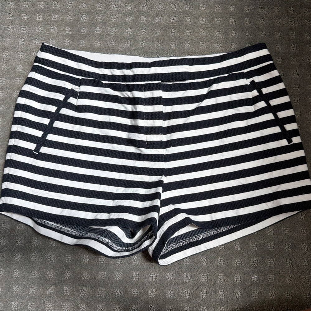 J.CREW Women's Striped Chino Shorts Cotton Twill Pockets Navy/White Size 8
